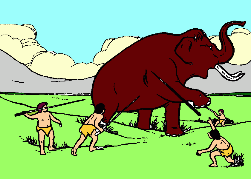 dessin chasse de mammouth préhistoire