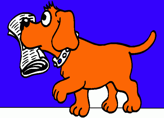 dessin chien portant journal
