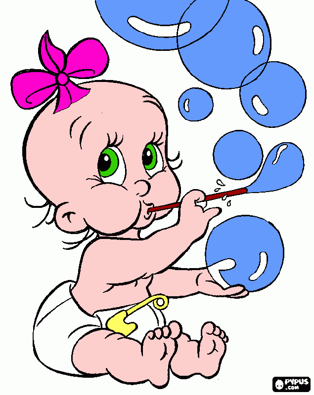dessin coloriage bebe fille qui joue a faire des bulles