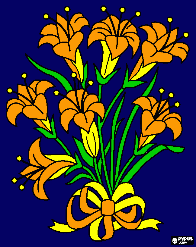 dessin Fleurs oranges sur bleu-foncé 