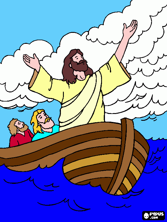 dessin Jésus dans le bateau
