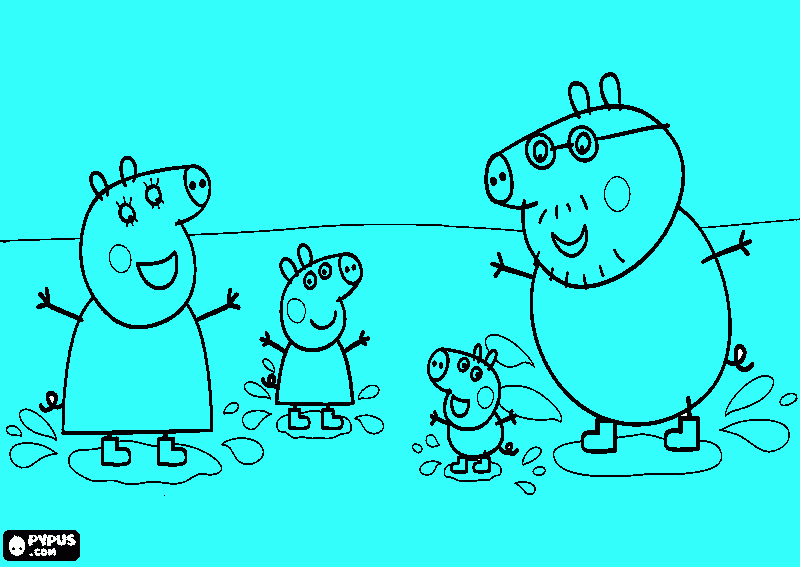 dessin La famille Pig se baigne