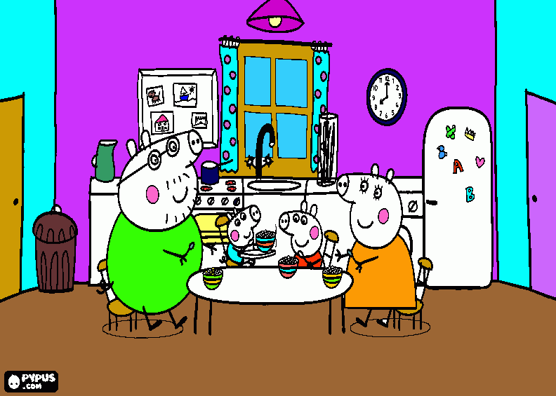 dessin La famille Pigg déjeune