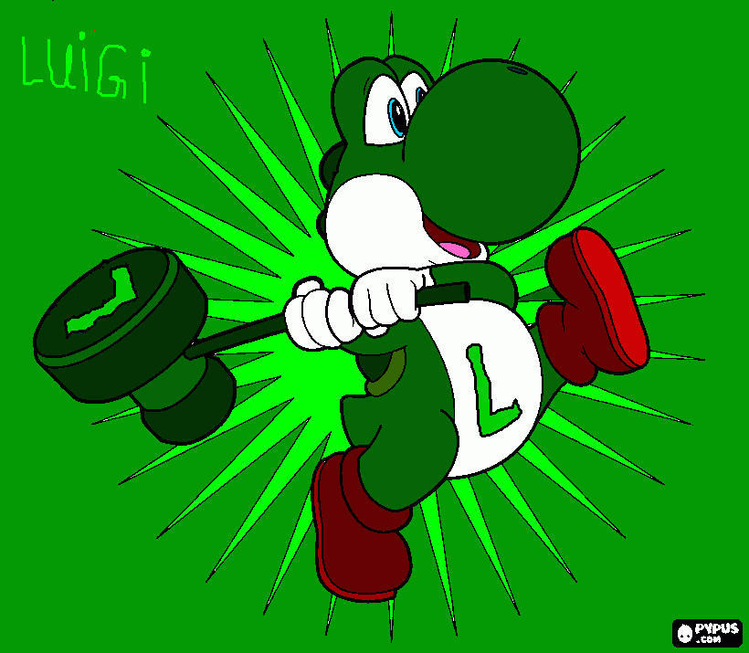 dessin Luigi transformé en yoshi vert utilisant le VEGETAL-HAMER