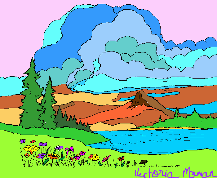 dessin paysage de montagne