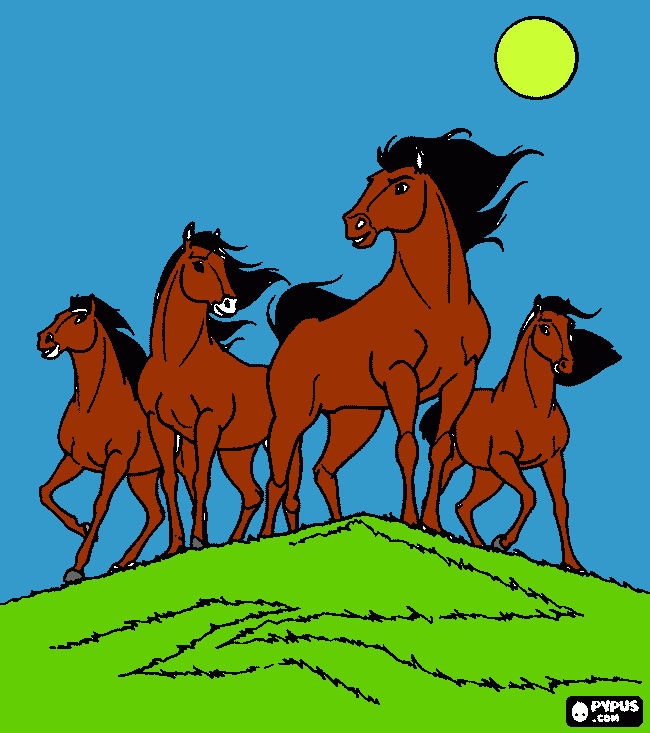 dessin Un joli troupeau de chevaux bai sauvage