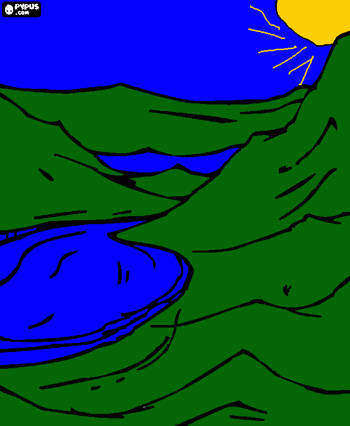 dessin Un réservoir entre les montagnes,un lac artificiel