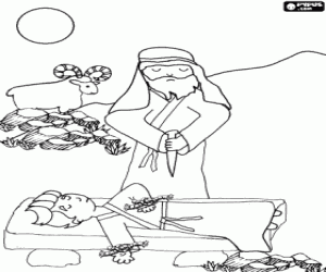 Coloriage Abraham dans le sacrifice de son fils Isaac et le b�lier qui a sauv� la vie de son premier-n�