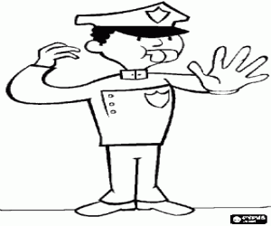 Coloriage Agent de la police en arr�tant le trafic avec un sifflet dans la bouche