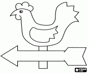 Coloriage Ailette ou girouette avec forme de coq, un indicateur de la direction du vent