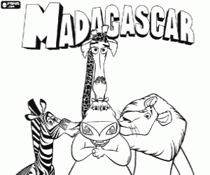 Coloriage Alex, Marty, Melman et Gloria, les animales protagonistes des aventures � Madagascar
