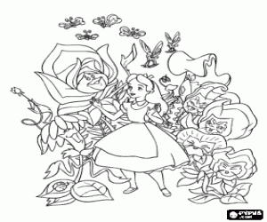 Coloriage Alice heureux dans le jardin de fleurs anim�es