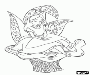 Coloriage Alice repos assis sur un champignon �norme