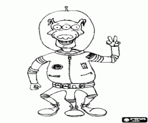 Coloriage Alien avec trois yeux et trois pieds et v�tu d'astronaute