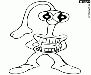 Coloriage Alien ou �tre extra-terrestre avec bec en forme de nez, la bouche dans le corp et de grands yeux