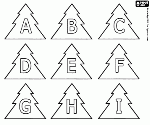 Coloriage Alphabet de No�l, lettres majuscules A � I dans un arbre de No�l