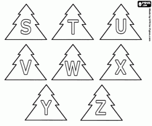 Coloriage Alphabet de No�l, lettres majuscules S � Z dans un arbre de No�l