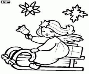 Coloriage Ange dans un tra�neau et de toucher une cloche