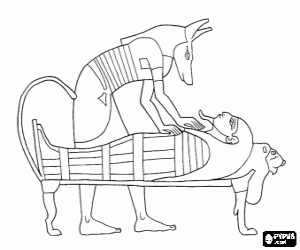Coloriage Anubis, le seigneur de la cit� des morts, en charge de guider l'esprit du pharaon mort � un autre monde