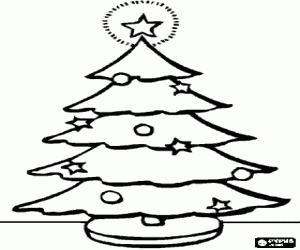 Coloriage Arbre de No�l avec des boules et des �toiles et avec une grande �toile �clair� en haut