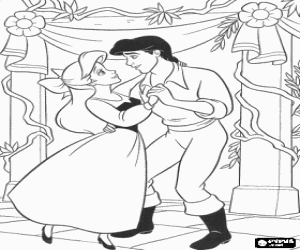 Coloriage Ariel, la petite sir�ne, la danse avec son ami prince Eric