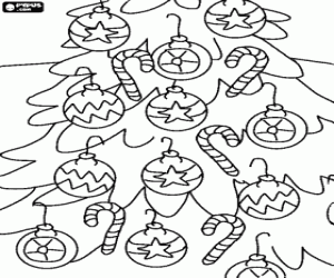 Coloriage Balles et des cannes de bonbon d�corant un sapin de No�l