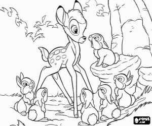 Coloriage Bambi de parler � Pan-Pan et leurs fr�res et s�urs dans la for�t