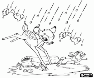 Coloriage Bambi et Pan-Pan ont couru pour se prot�ger de la pluie