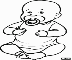Coloriage B�b� assis avec une t�tine dans sa bouche