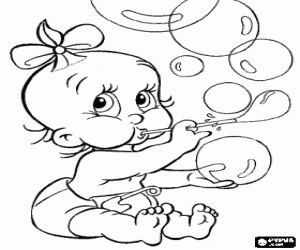 Coloriage B�b� fille qui joue � faire des bulles