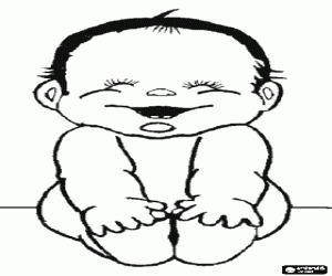 Coloriage B�b�, heureux, assis sur le sol