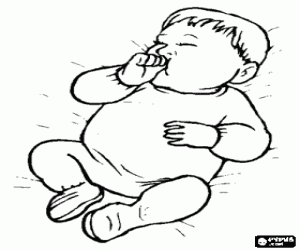 Coloriage B�b� sucent le pouce comme une t�tine pendant le sommeil