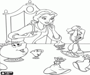 Coloriage Belle conna�t � Lumi�re, � Mme Samovar et � Zip
