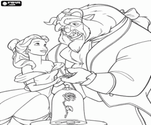 Coloriage Belle et la B�te dans l'amour avec la rose magique