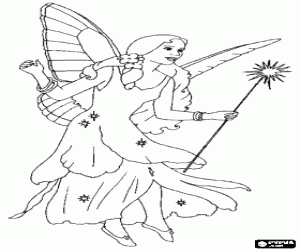 Coloriage Belle f�e avec une baguette magique
