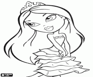 Coloriage Belle fille Bratz avec une robe du soir tr�s �l�gante et une tiare