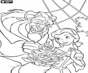 Coloriage Belle re�oit un bouquet de roses pour l'�lu de son c�ur, la B�te