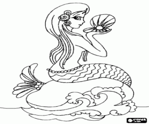Coloriage Belle sir�ne assise sur un rocher