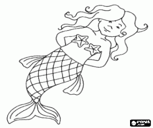 Coloriage Belle sir�ne avec unes �toiles de mer