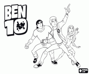 Coloriage Ben, Gwen et Kevin, les protagonistes humains de Ben 10 Alien Force