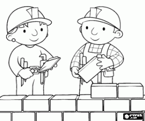 Coloriage Bob et Zo� travaillent � �riger un mur