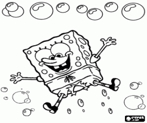 Coloriage Bob l'�ponge heureux de sauter d'un bulles