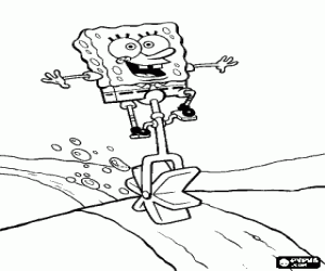 Coloriage Bob l'�ponge mont� sur un monocycle, un v�hicule sur une seule roue