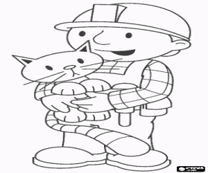 Coloriage Bob the Bricoleur avec son chat Sardine dans se bras