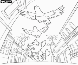 Coloriage Bolt a couru avec ses amis les colombes