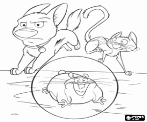 Coloriage Bolt courant avec Rhino et Mittens - Volt courant avec Rhino et Mitaine