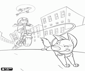 Coloriage Bolt et Penny qui fuient les mauvais - Volt et Penny qui fuient les mauvais