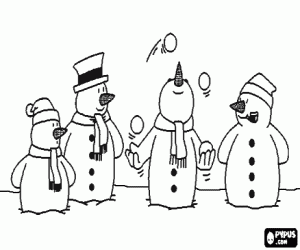 Coloriage Bonhomes de neige en surveillant comme un de d'eux fait des jongleries avec des boules de neige