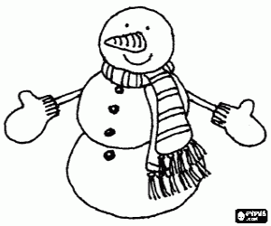 Coloriage Bonhomme de neige avec �charpe et grands mitaines 