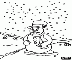 Coloriage Bonhomme de neige dans une bord�e de neige